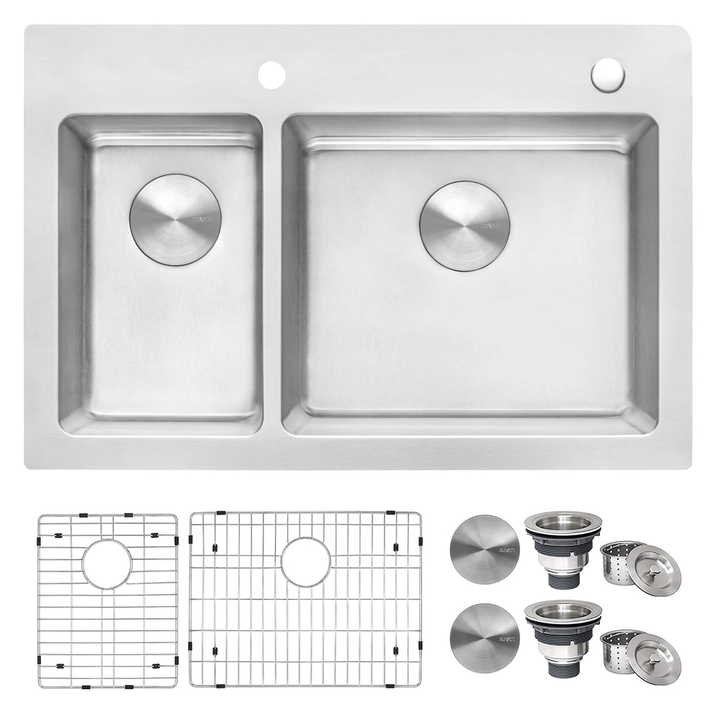 Ruvati 33 x 22 inch Drop-in Topmount Kitchen Sink 16 Gauge Stainless Steel 30/70 Double Bowl - RVM5176