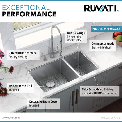 Ruvati 32-inch Undermount Kitchen Sink 70/30 Double Bowl 16 Gauge Stainless Steel - RVM5300