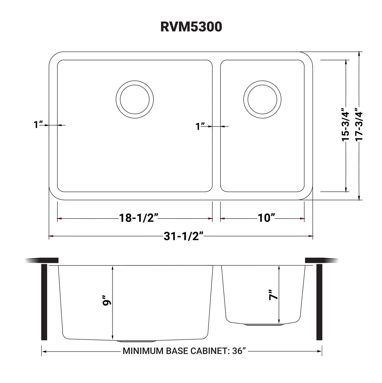 Ruvati 32-inch Undermount Kitchen Sink 70/30 Double Bowl 16 Gauge Stainless Steel - RVM5300