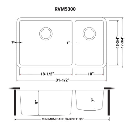 Ruvati 32-inch Undermount Kitchen Sink 70/30 Double Bowl 16 Gauge Stainless Steel - RVM5300