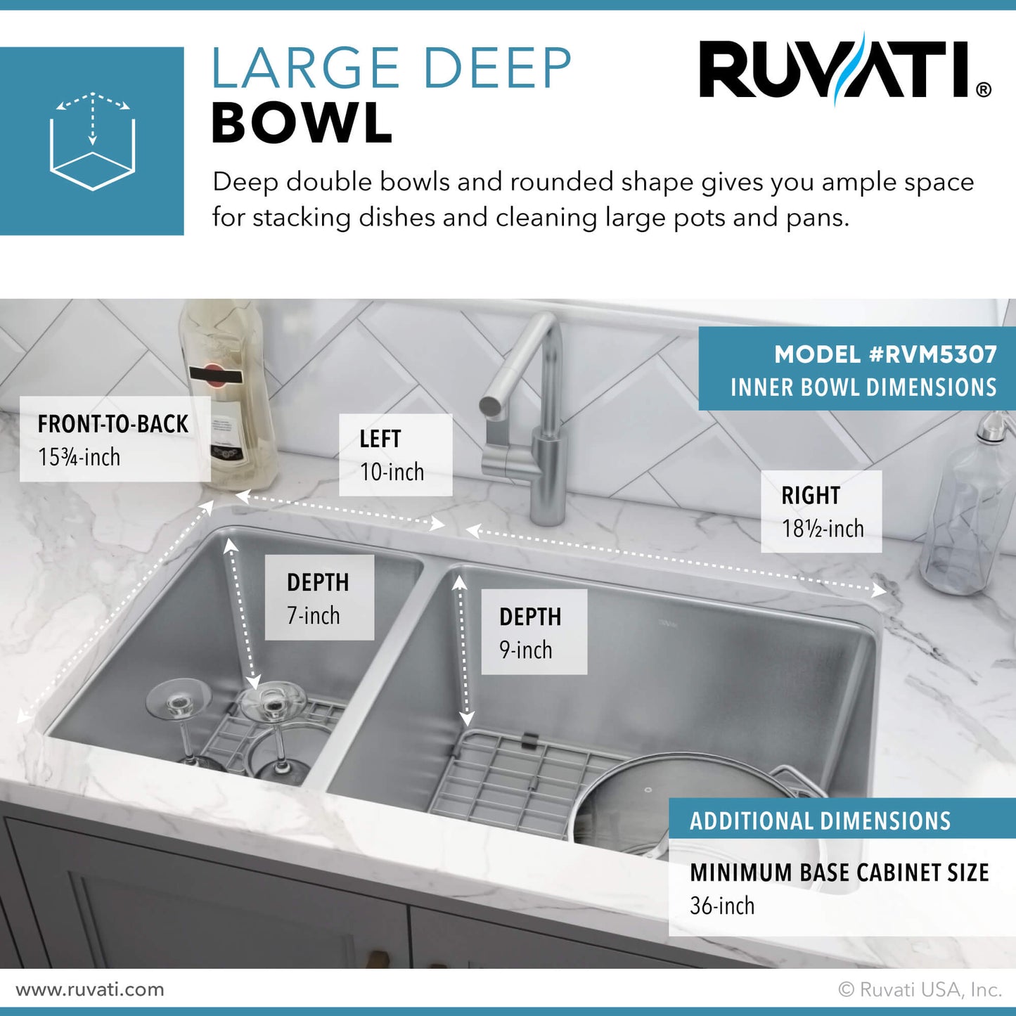 Ruvati 32-inch Undermount Kitchen Sink 30/70 Double Bowl 16 Gauge Stainless Steel - RVM5307