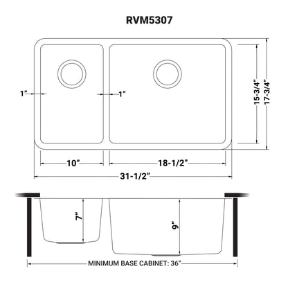 Ruvati 32-inch Undermount Kitchen Sink 30/70 Double Bowl 16 Gauge Stainless Steel - RVM5307