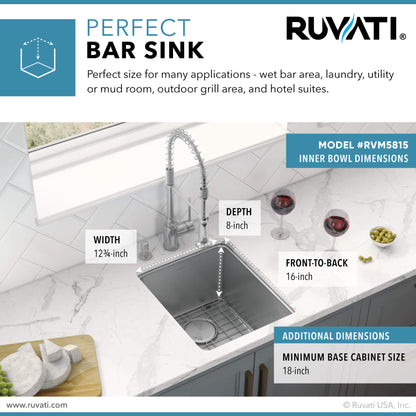 Ruvati 15-inch Undermount Bar Prep Kitchen Sink 16 Gauge Stainless Steel Single Bowl - RVM5815