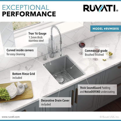 Ruvati 15-inch Undermount Bar Prep Kitchen Sink 16 Gauge Stainless Steel Single Bowl - RVM5815