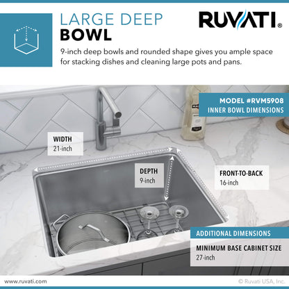 Ruvati 23-inch Undermount Kitchen Sink 16 Gauge Stainless Steel Single Bowl - RVM5908