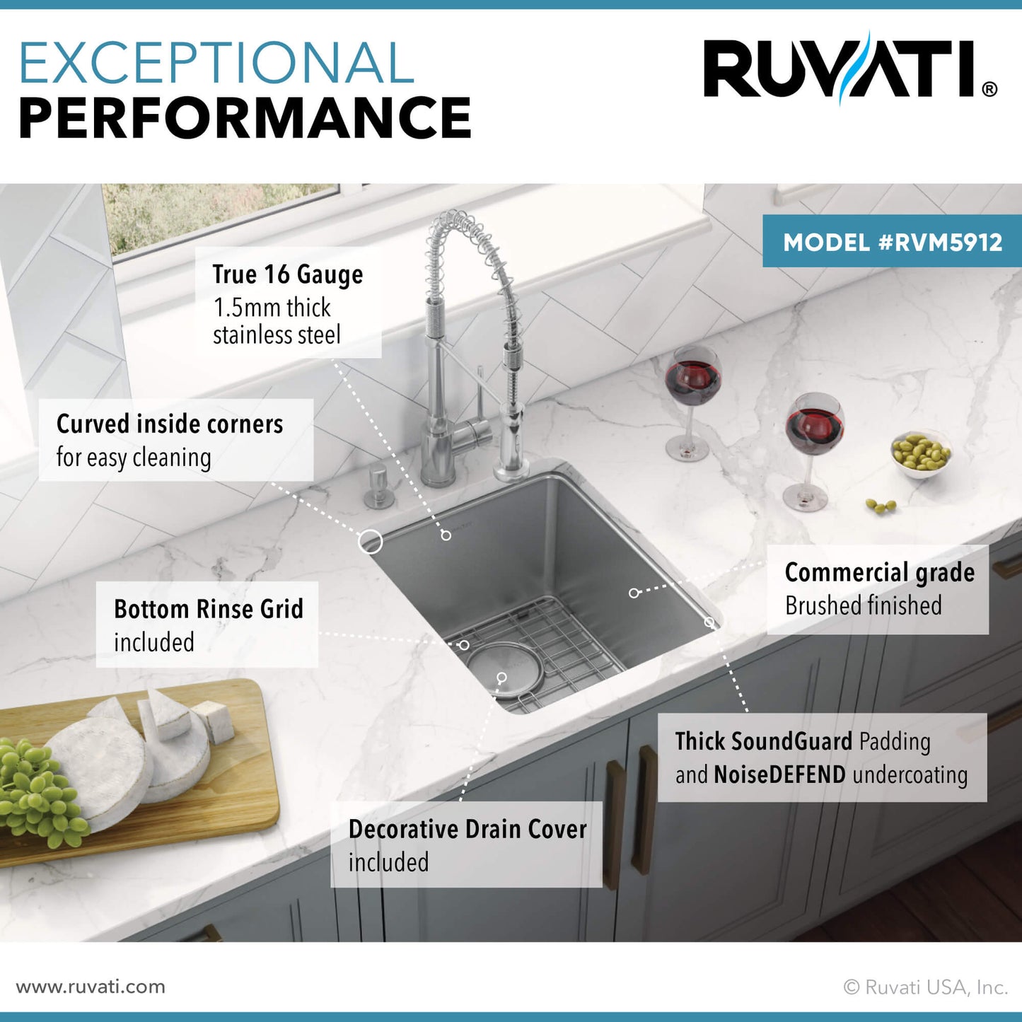 Ruvati 12-inch Undermount Bar Prep Kitchen Sink 16 Gauge Stainless Steel Single Bowl - RVM5912