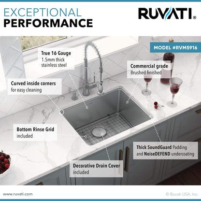 Ruvati 18-inch Undermount Bar Prep Kitchen Sink 16 Gauge Stainless Steel Single Bowl - RVM5916