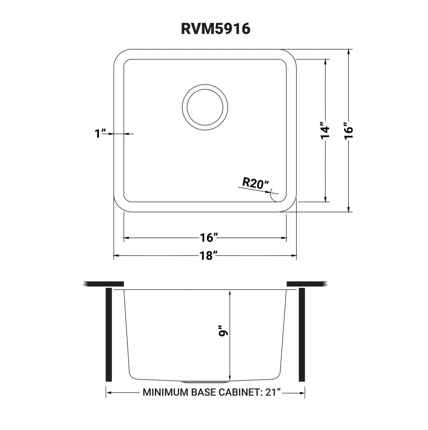 Ruvati 18-inch Undermount Bar Prep Kitchen Sink 16 Gauge Stainless Steel Single Bowl - RVM5916