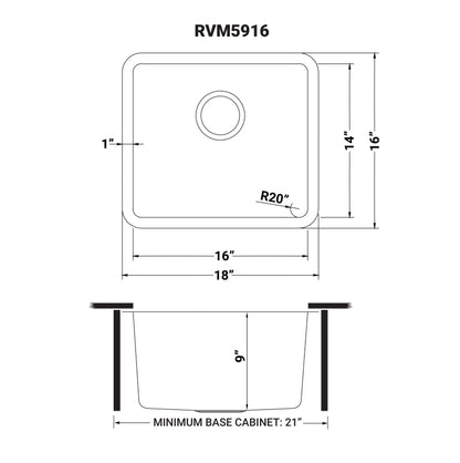 Ruvati 18-inch Undermount Bar Prep Kitchen Sink 16 Gauge Stainless Steel Single Bowl - RVM5916