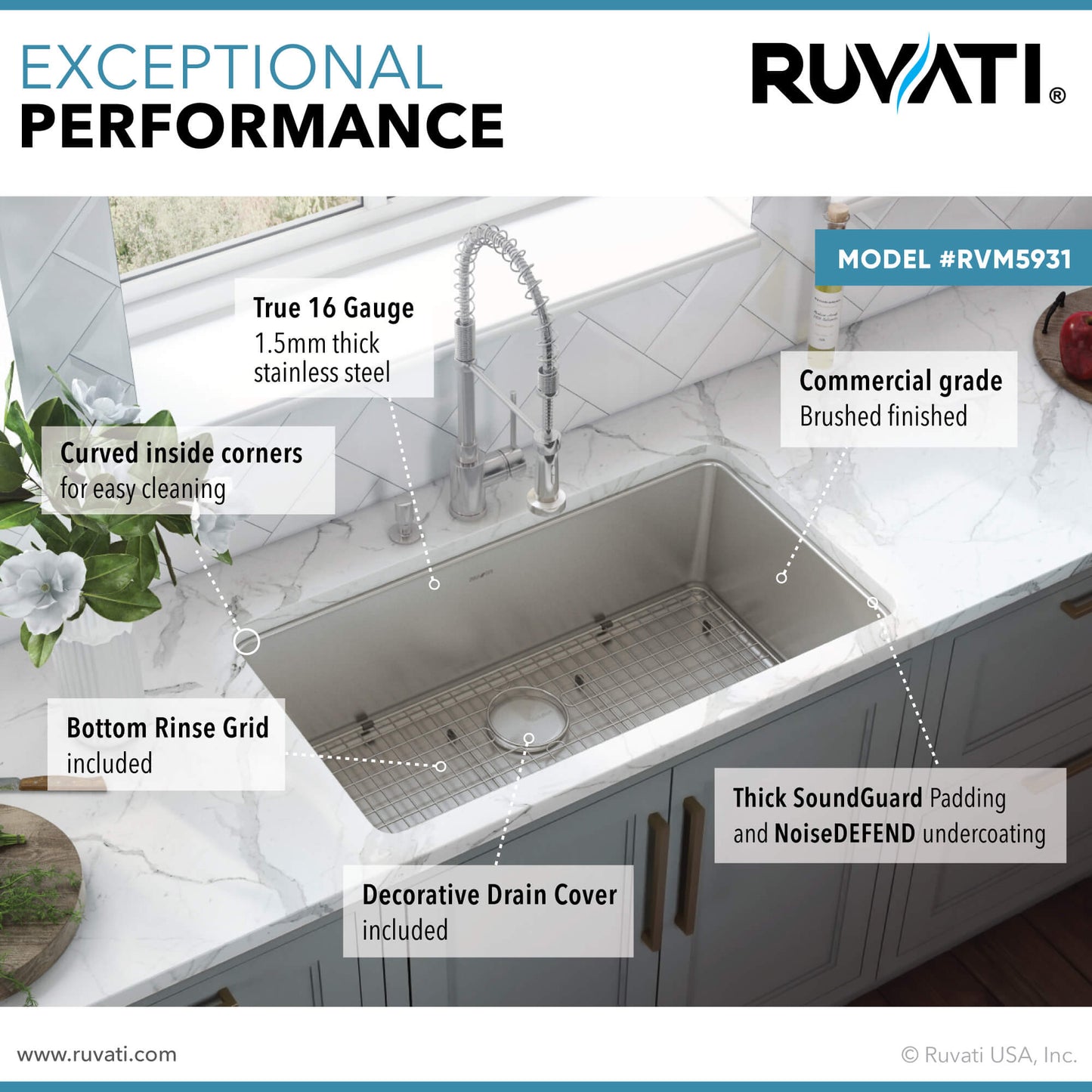 Ruvati 31-inch Undermount Kitchen Sink 16 Gauge Stainless Steel Single Bowl - RVM5931