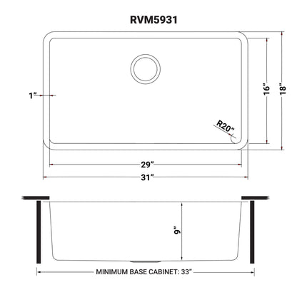 Ruvati 31-inch Undermount Kitchen Sink 16 Gauge Stainless Steel Single Bowl - RVM5931