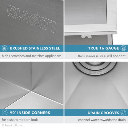 Ruvati Topmount Laundry Utility Sink 25" x 22" x 12" Deep 16 Gauge Stainless Steel - RVU6010