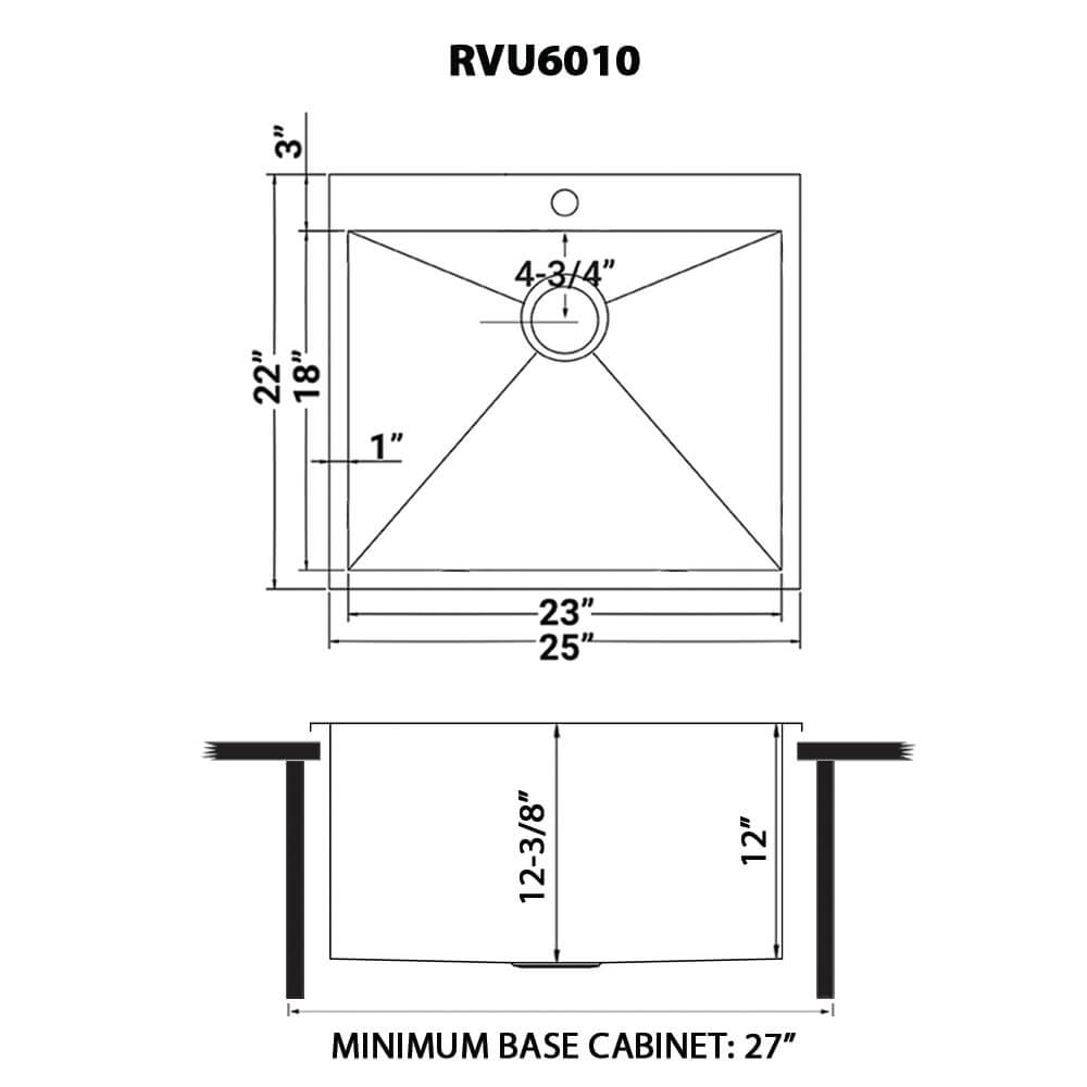 Ruvati Topmount Laundry Utility Sink 25" x 22" x 12" Deep 16 Gauge Stainless Steel - RVU6010