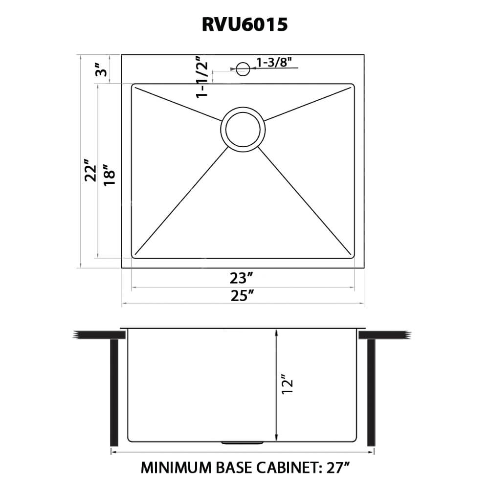 Ruvati Topmount Laundry Utility Sink 25 x 22 x 12 inch Rounded Corners Deep 16 Gauge Stainless Steel - RVU6015