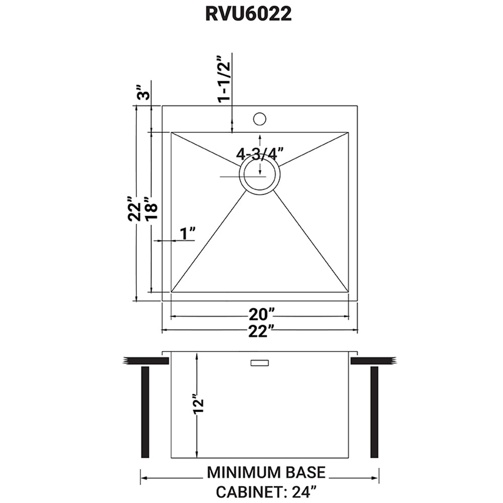 Ruvati Topmount Laundry 22" x 22" x 12" Deep Utility Sink 16 Gauge Stainless Steel - RVU6022