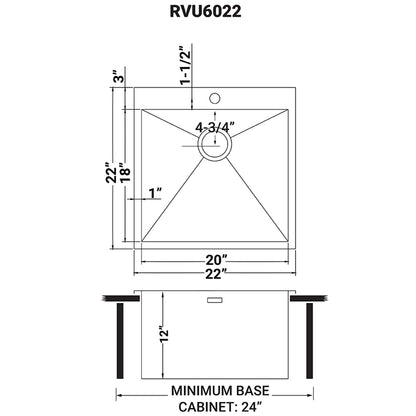 Ruvati Topmount Laundry 22" x 22" x 12" Deep Utility Sink 16 Gauge Stainless Steel - RVU6022