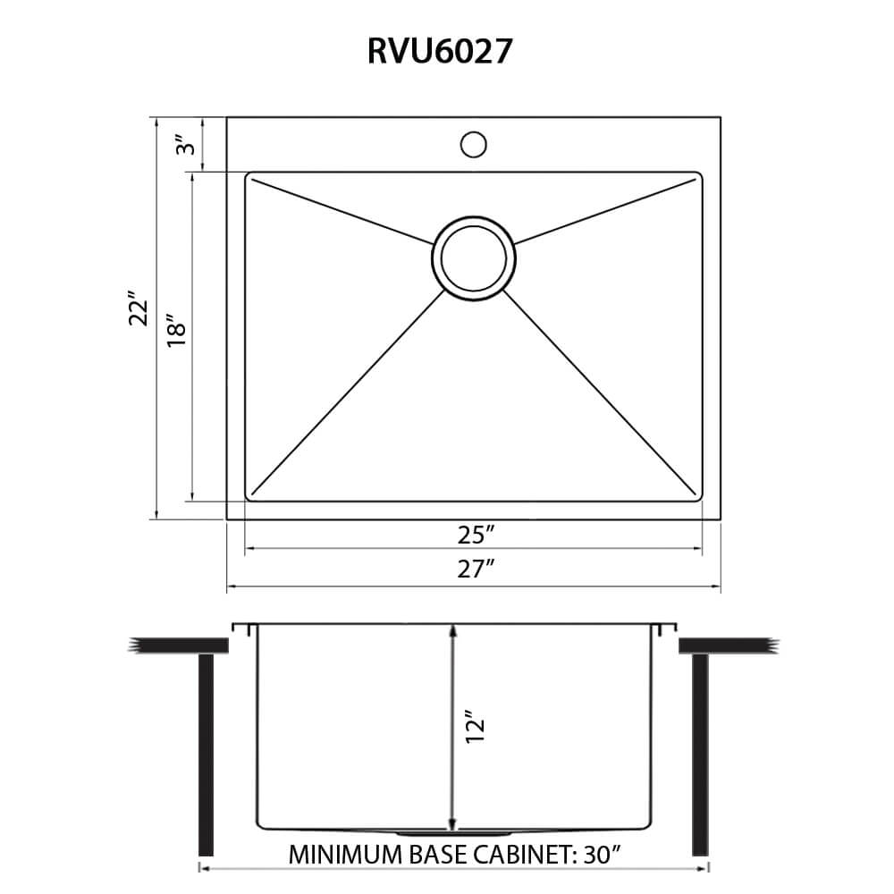 Ruvati Topmount Laundry Utility Sink 27 x 22 x 12 inch Rounded Corners Deep 16 Gauge Stainless Steel - RVU6027