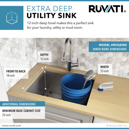 Ruvati 23" x 18" x 12" Deep Laundry Utility Sink Undermount 16 Gauge Stainless Steel - RVU6100