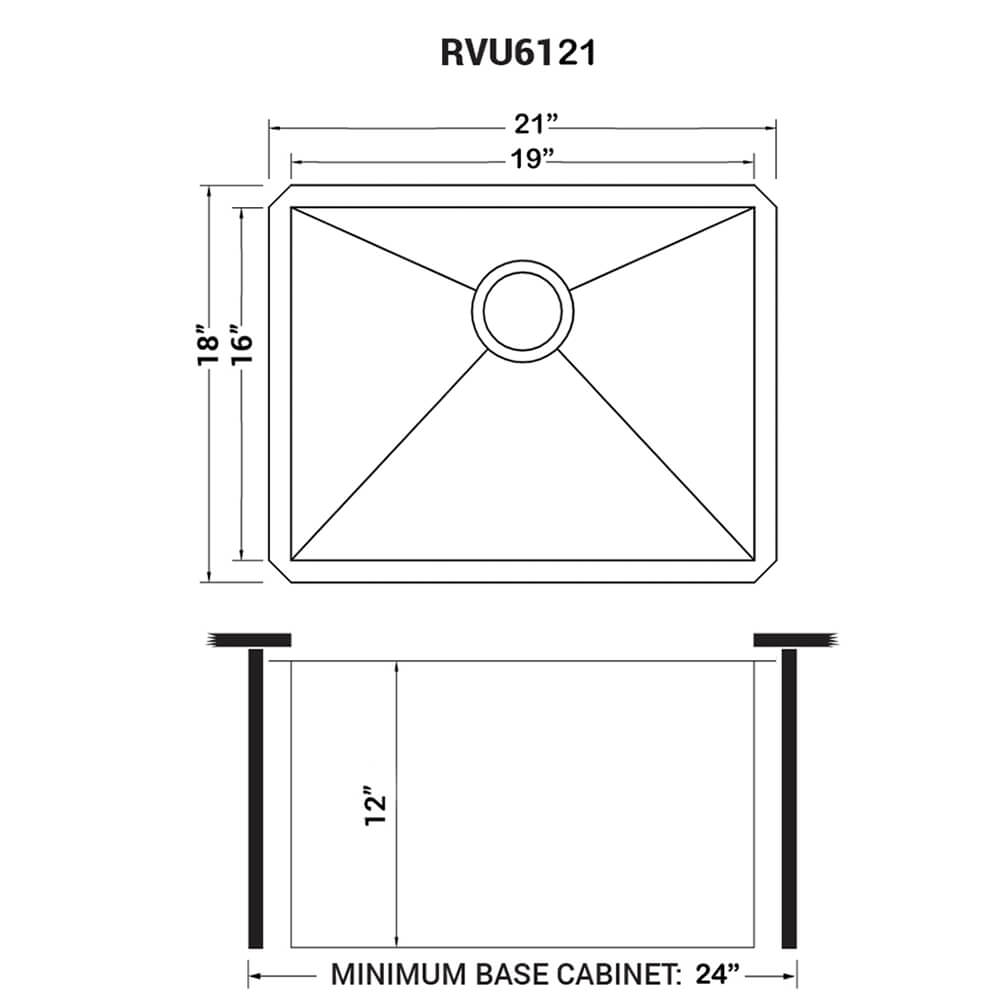 Ruvati 21" x 18" x 12" Deep Laundry Utility Sink Undermount 16 Gauge Stainless Steel - RVU6121