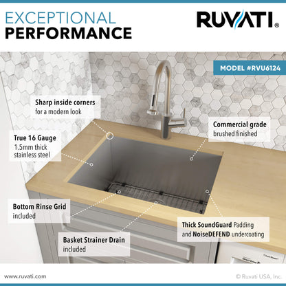 Ruvati 24" x 18" x 13" Deep Laundry Utility Sink Undermount 16 Gauge Stainless Steel - RVU6124