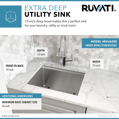 Ruvati 23" x 19" x 13" Deep Laundry Utility Workstation Sink Undermount 16 Gauge - RVU6320