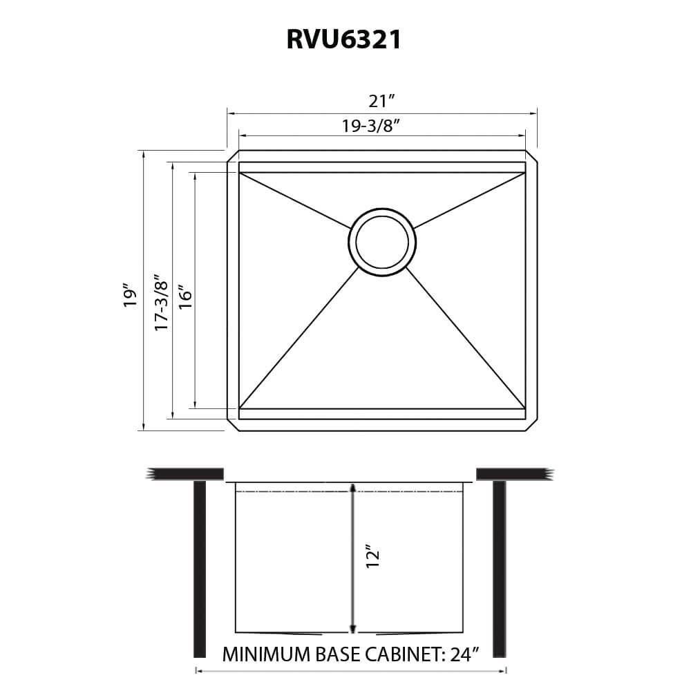 Ruvati 21 x 19 x 12 inch Deep Laundry Utility Workstation Sink Undermount 16 Gauge - RVU6321