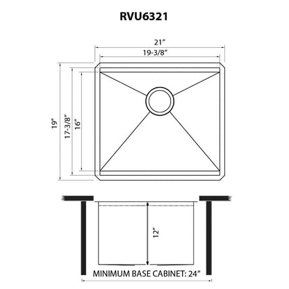 Ruvati 21 x 19 x 12 inch Deep Laundry Utility Workstation Sink Undermount 16 Gauge - RVU6321