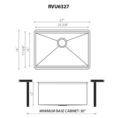 Ruvati 27 x 19 x 12 inch Deep Laundry Utility Workstation Sink Undermount 16 Gauge - RVU6327