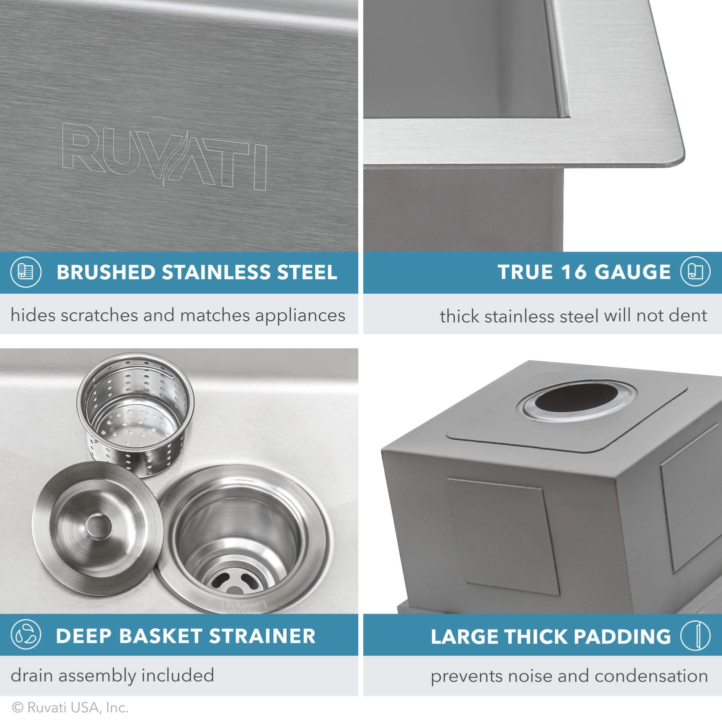 Ruvati 21 x 20 x 12 inch Drop-in Topmount Laundry Utility Workstation Sink 16 Gauge Stainless Steel - RVU6421