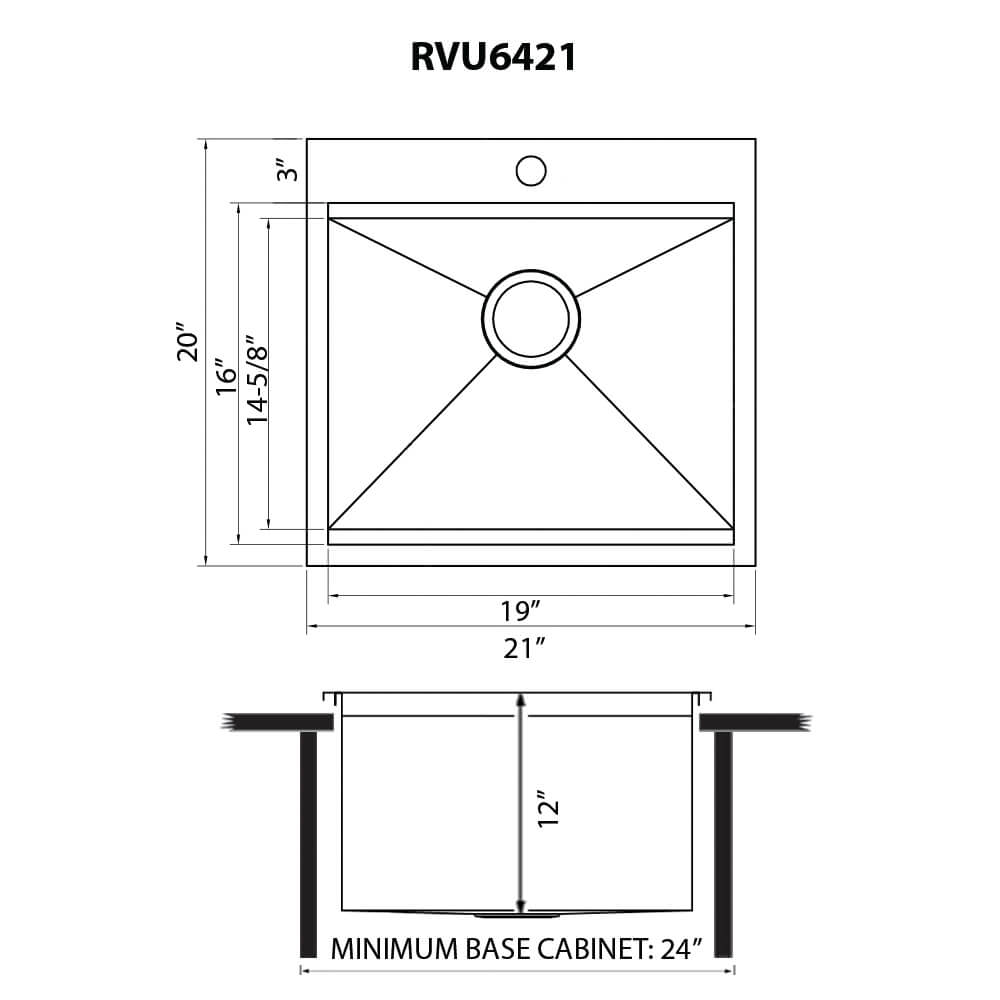 Ruvati 21 x 20 x 12 inch Drop-in Topmount Laundry Utility Workstation Sink 16 Gauge Stainless Steel - RVU6421