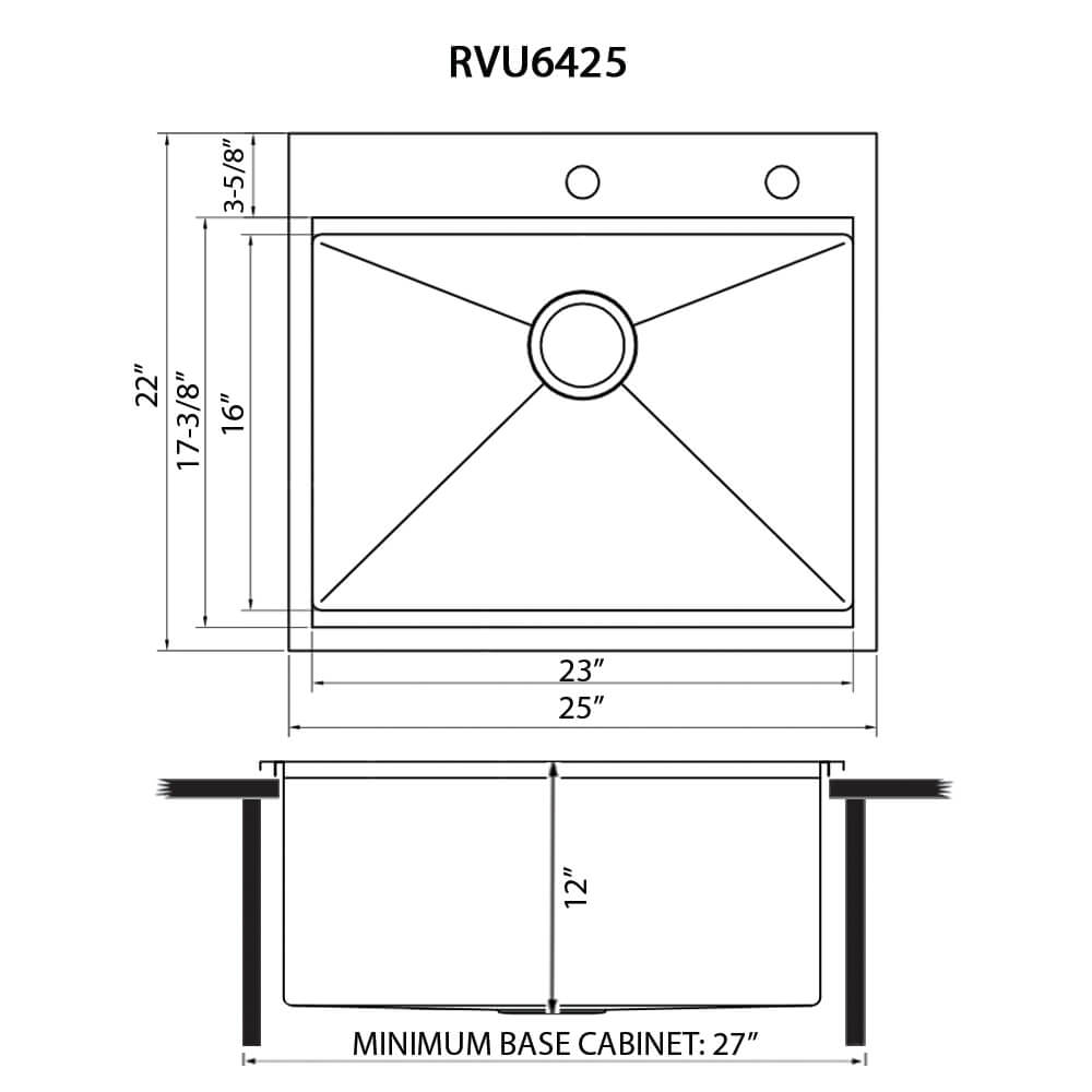 Ruvati 25 x 22 x 12 inch Drop-in Topmount Laundry Utility Workstation Sink 16 Gauge Stainless Steel - RVU6425