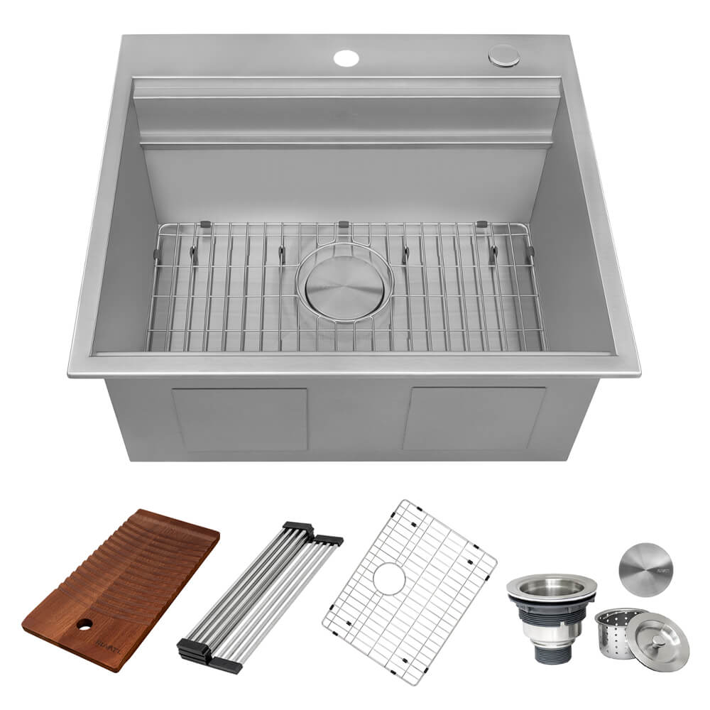 Ruvati 25 x 22 x 12 inch Deep Laundry Workstation Sink with Washboard Topmount Stainless Steel - RVU6553