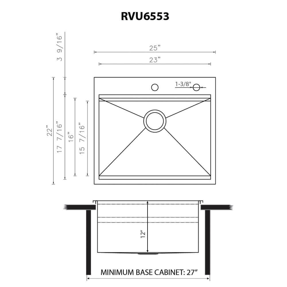 Ruvati 25 x 22 x 12 inch Deep Laundry Workstation Sink with Washboard Topmount Stainless Steel - RVU6553