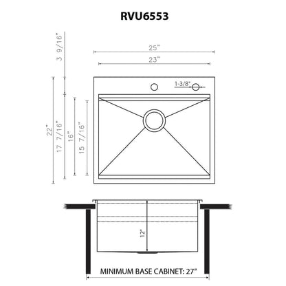 Ruvati 25 x 22 x 12 inch Deep Laundry Workstation Sink with Washboard Topmount Stainless Steel - RVU6553