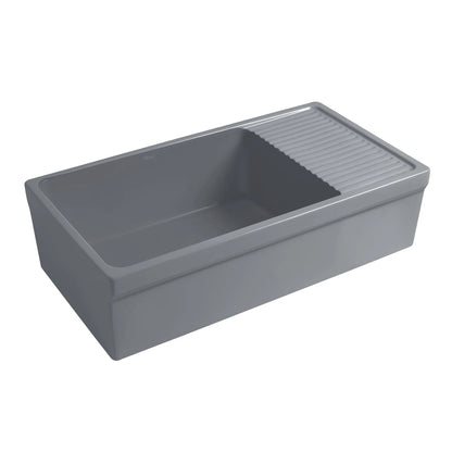 Whitehaus 36" Farmhaus Fireclay Quatro Alcove Large Reversible Sink with Integral Drainboard and Decorative Lip on Both Sides