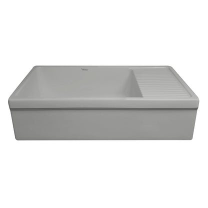 Whitehaus 36" Farmhaus Fireclay Quatro Alcove Large Reversible Sink with Integral Drainboard and Decorative Lip on Both Sides
