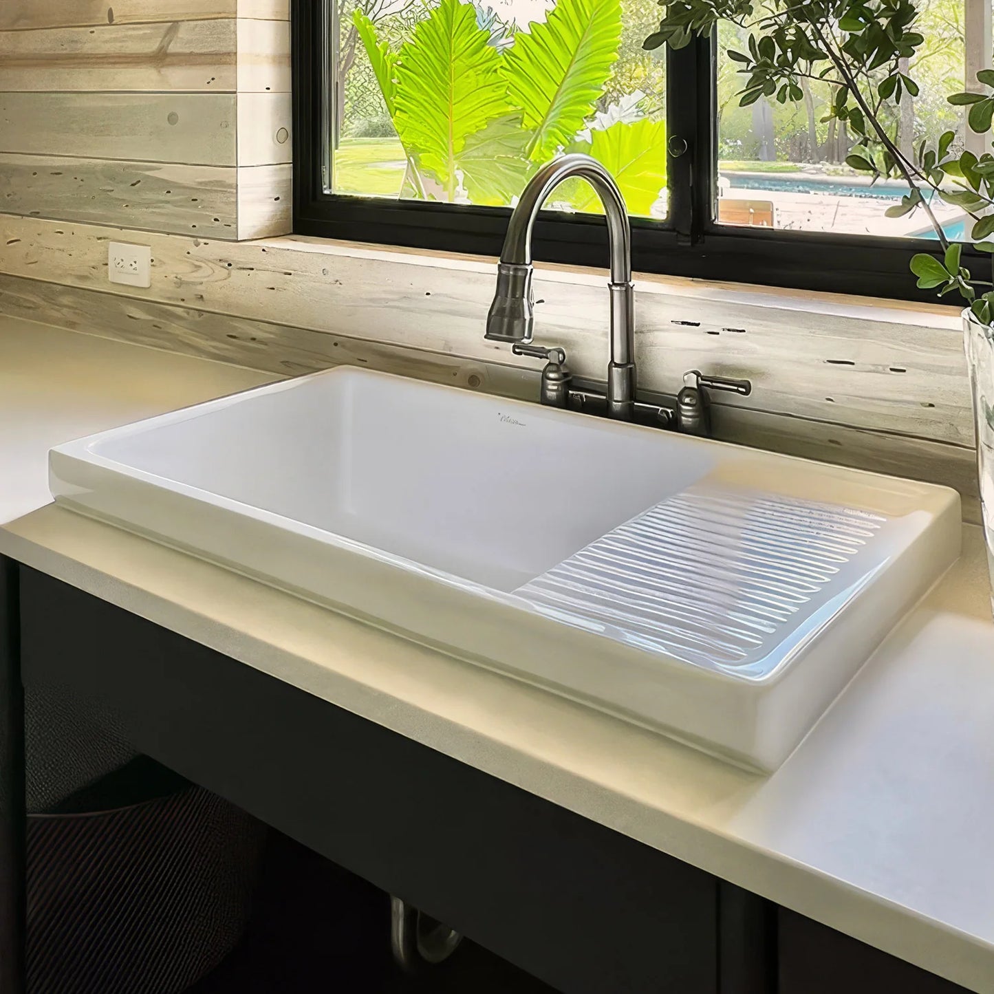 Whitehaus 36" Farmhaus Sink in White showing Top Mount Installation