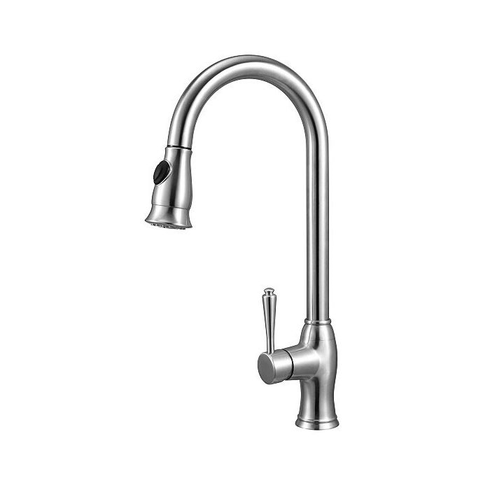 Alfi brand Traditional Solid Brushed Stainless Steel Pull Down Kitchen Faucet AB2043