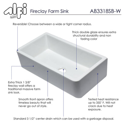 Alfi Brand 33" Smooth Apron Single Bowl Farm Sink - AB3318SB