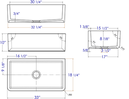 Alfi Brand 33" Smooth Apron Single Bowl Farm Sink - AB3318SB