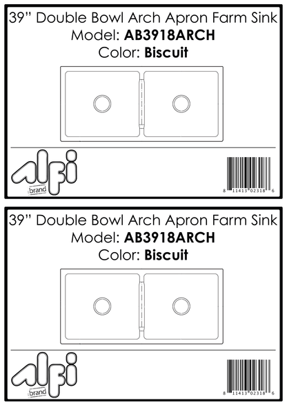 Alfi brand 39" Arched Apron Fireclay Double Bowl Farm Sink