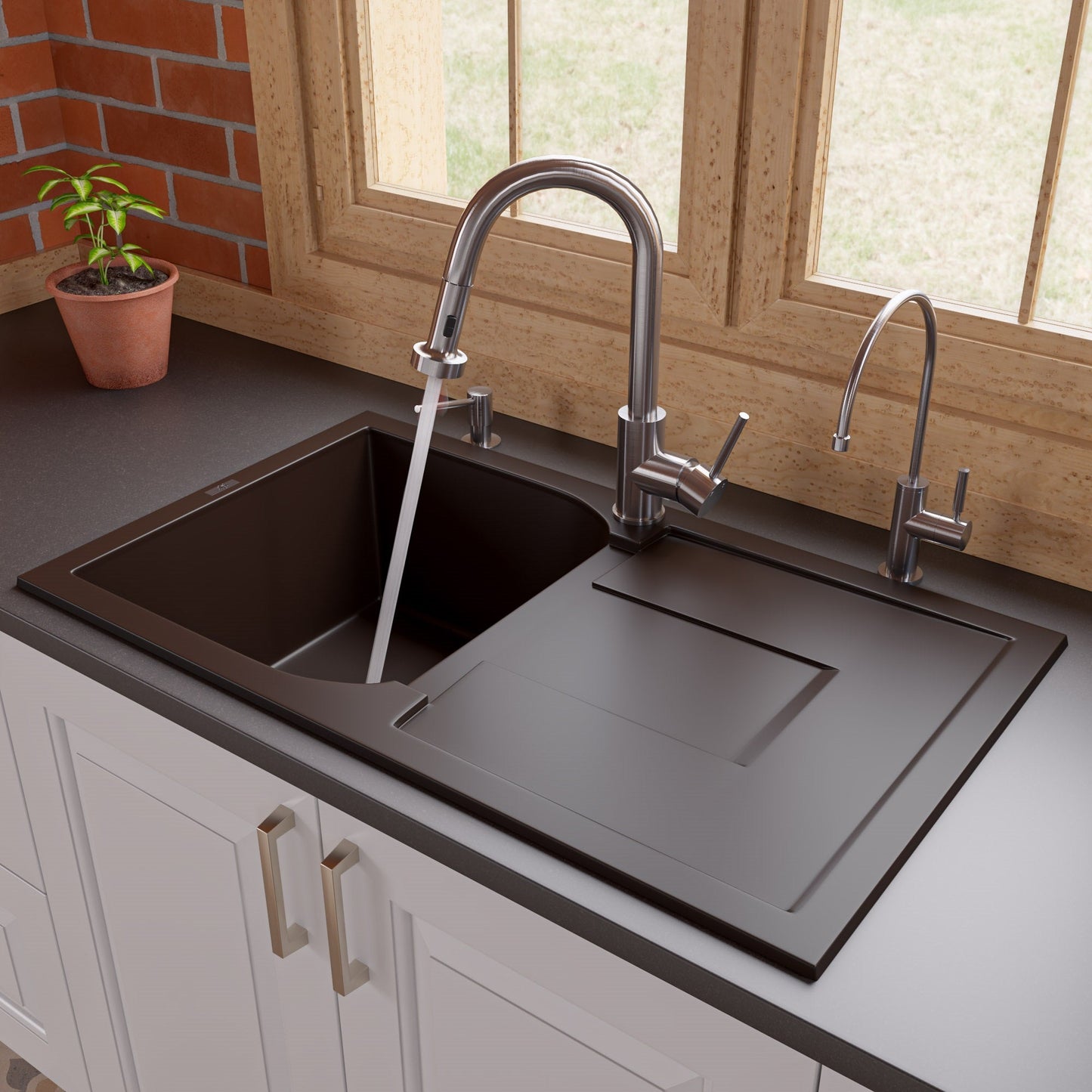 Alfi brand AB1620DI 34" Single Bowl Granite Composite Kitchen Sink with Drainboard