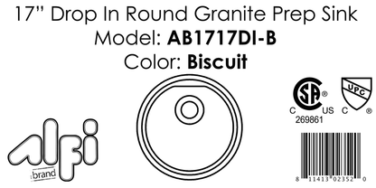 Alfi brand AB1717DI 17" Drop-In Round Granite Composite Kitchen Prep Sink