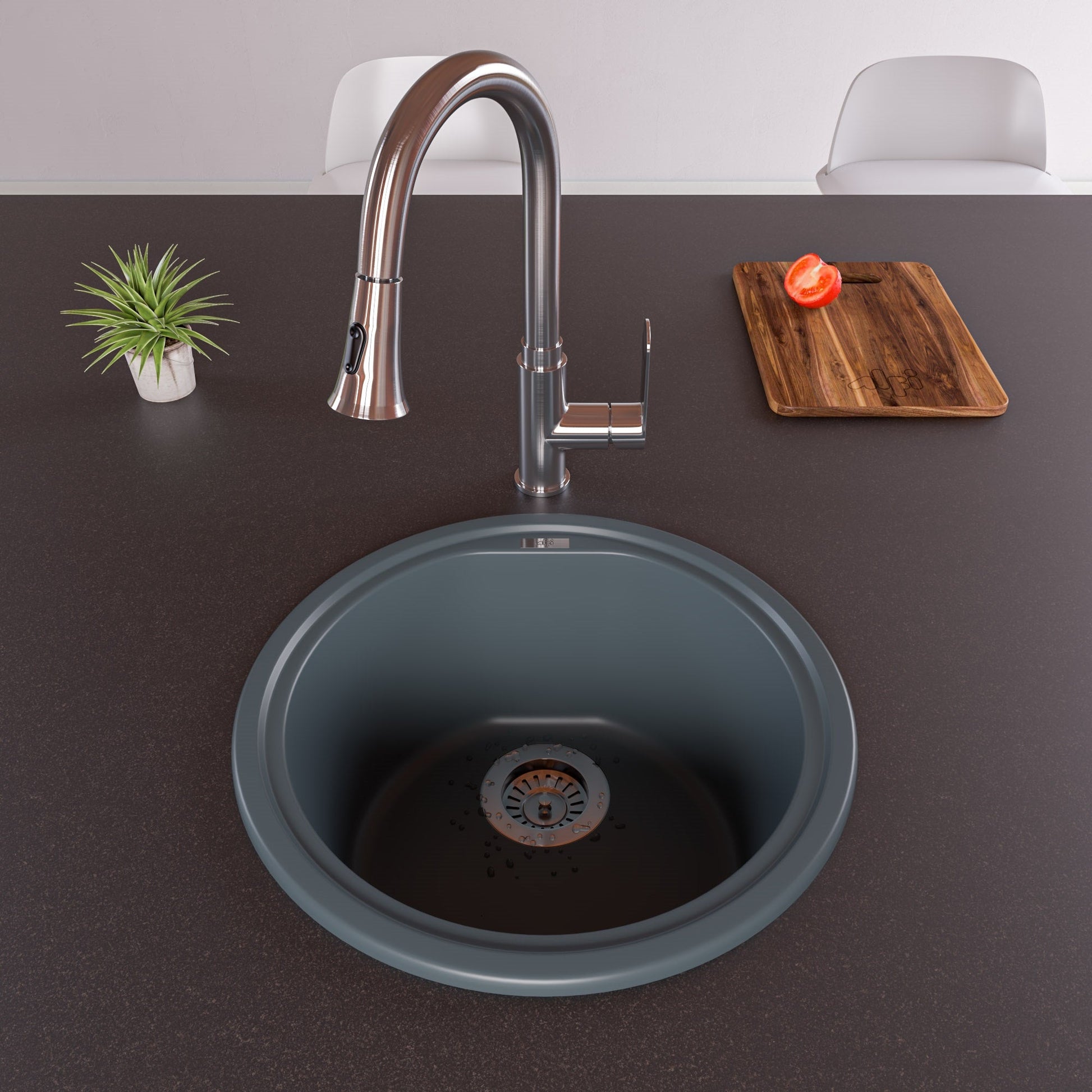 Alfi brand AB1717DI 17" Drop-In Round Granite Composite Kitchen Prep Sink