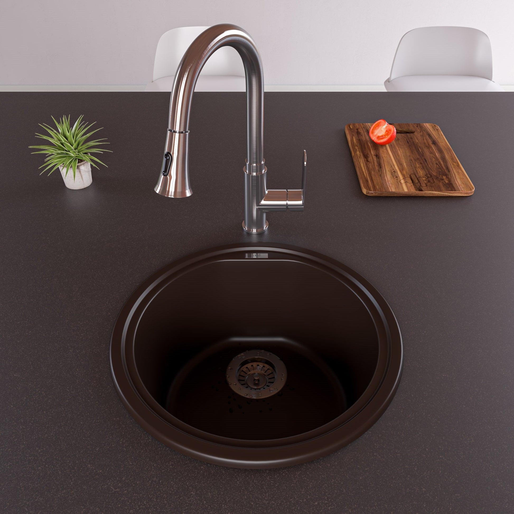 Alfi brand AB1717DI 17" Drop-In Round Granite Composite Kitchen Prep Sink