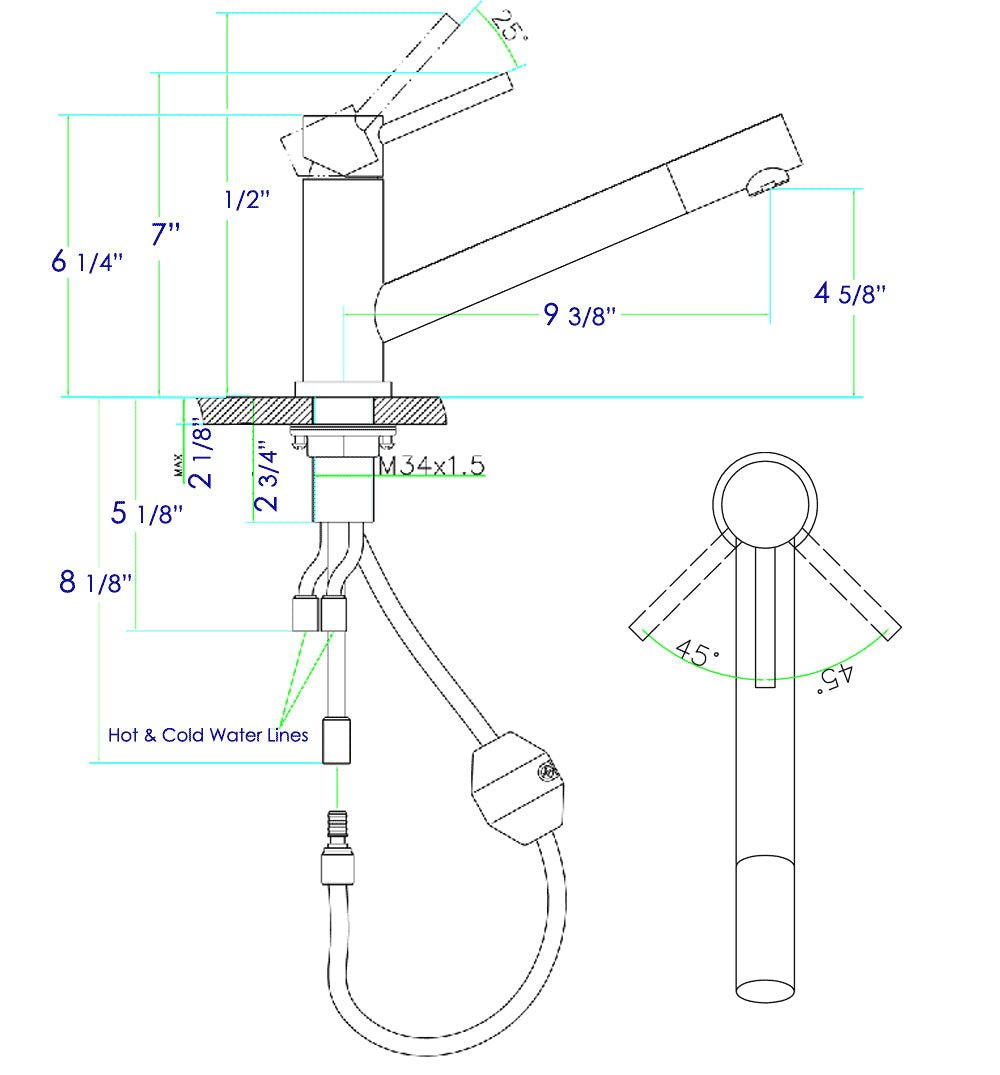 Alfi brand AB2025 Stainless Steel Pull Out Single Hole Kitchen Faucet