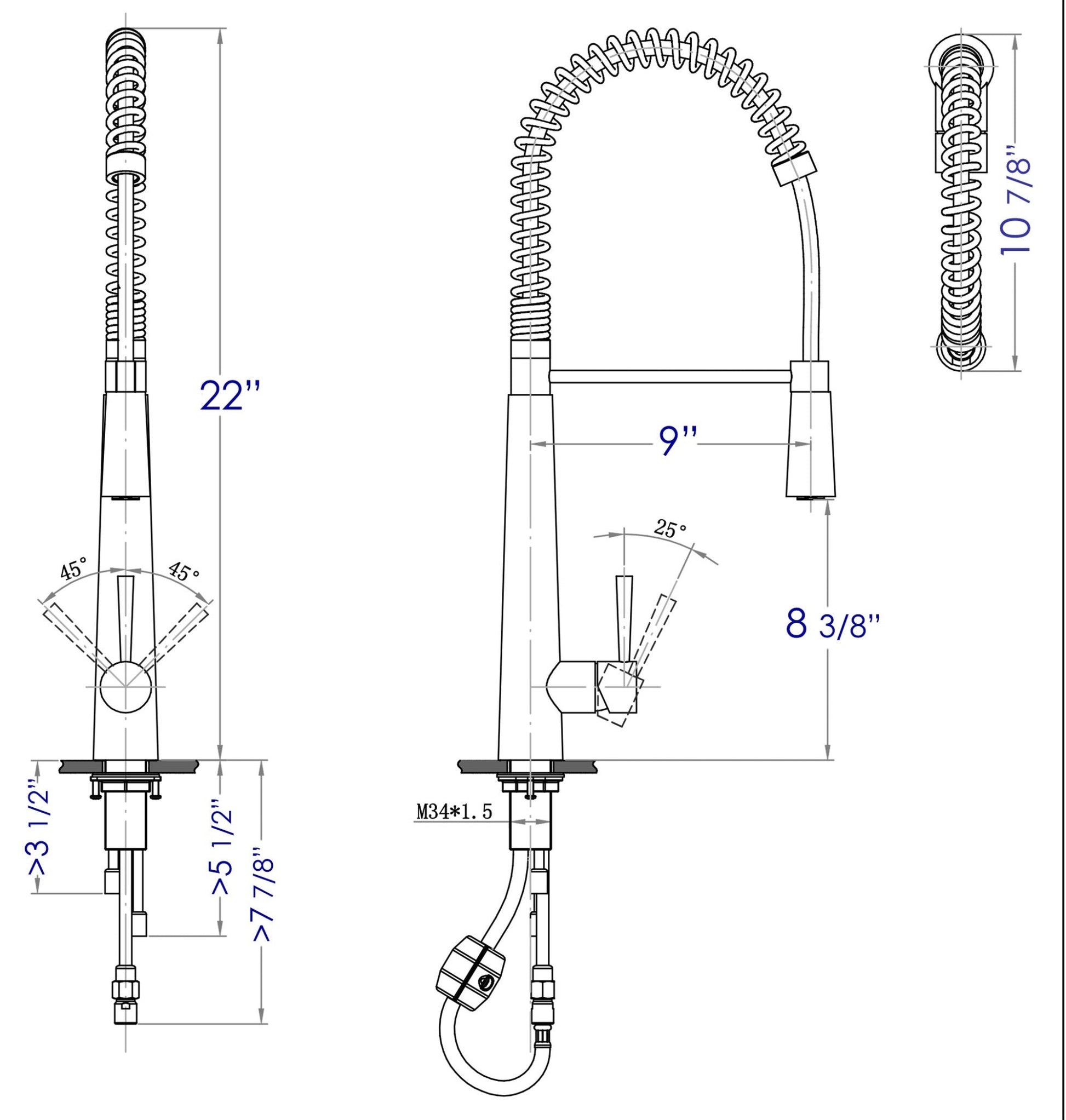 Alfi brand AB2039 Solid Stainless Steel Commercial Spring Kitchen Faucet