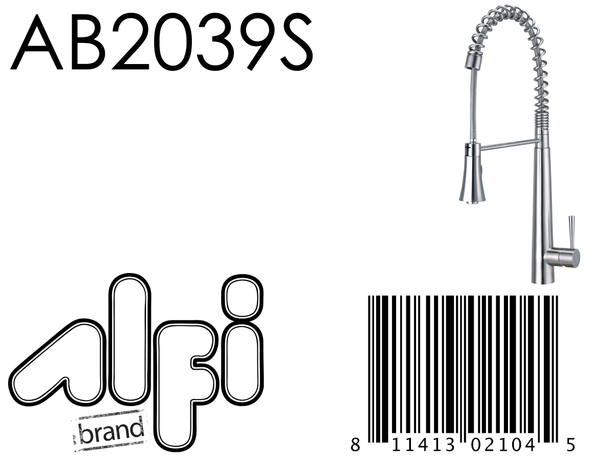Alfi brand AB2039S Solid Stainless Steel Commercial Spring Kitchen Faucet with Pull Down Shower Spray