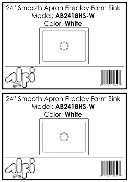 Alfi brand AB2418HS 24 inch Reversible Smooth / Fluted Single Bowl Fireclay Farm Sink