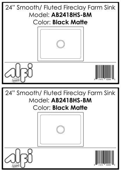 Alfi brand AB2418HS 24 inch Reversible Smooth / Fluted Single Bowl Fireclay Farm Sink